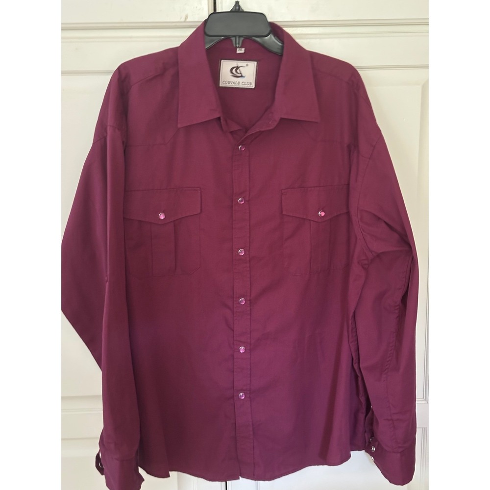 COEVLS CLUB Mens XXL Long‎ Sleeve Western Pearl Snap Shirt Burgundy